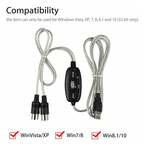 2 Conectores De Cable Midi A Usb Para Pc A Sintetizador M