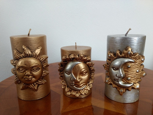 Velas De Sol, Eclipse Y Luna En Oro Y Plata Rústico