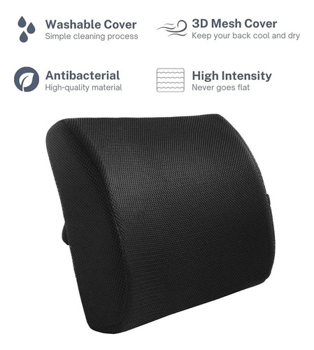 Cojin Con Memoria Ortopedico Lumbar Sillas Asiento Automovil Negro
