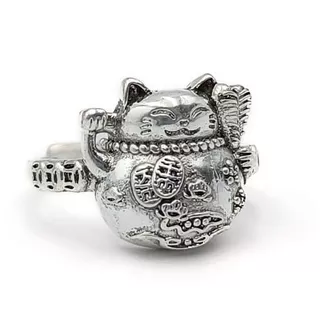 Anillo De Metal Maneki Neko Gato De La Suerte 18mm