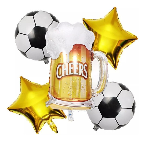 Set X 5 Globos Hombre Feliz Cumpleaños Cerveza Pelota Futbol