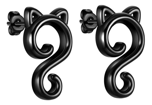 Pendientes Beautlace Cute Cat Stud, Negros, Chapados En Pist