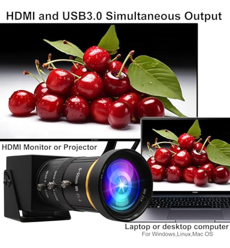 Câmera Usb Elp 4k Usb3.0 Hdmi, Webcam Com Zoom Manual