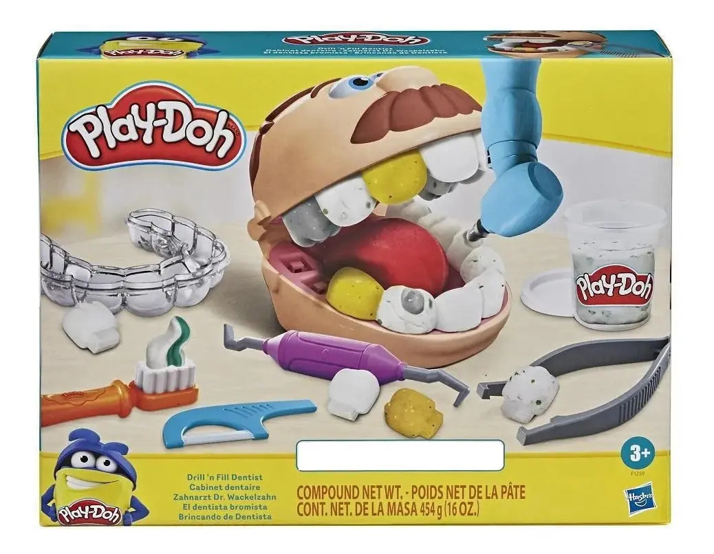 Massinha de Modelar Infantil Brincando de Dentista, Play-Doh - Conjunto de Brinquedo com 9 Acessórios e 6 Potes - A partir de 3 Anos
