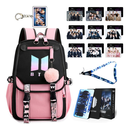 Set De 5 Mochilas Kpop Bts Con Otros Accesorios Para Stud