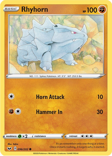 Cartas Pokemon Rhyhorn 96/202 Ssh