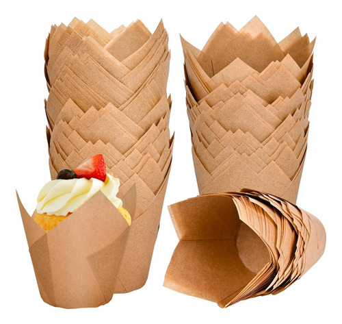 120 Counts Natural Tulip Cupcake Liners For Baking Cups,