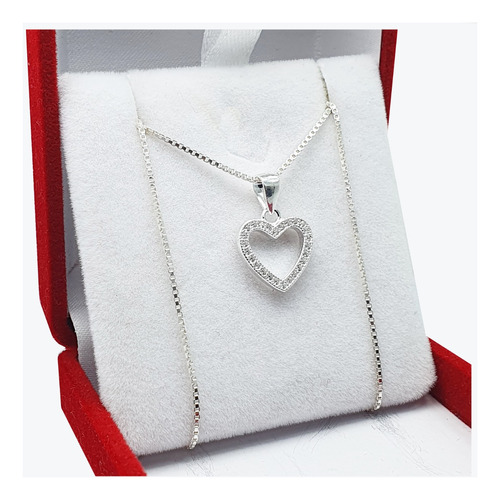 Conjunto Plata 925 Cadena Y Dije Corazón Con Piedras Joyas