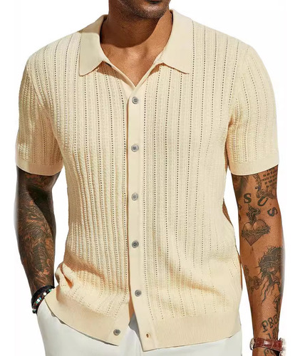 Camisa Casual Para Hombre, Camisa Casual De Punto Fresco De