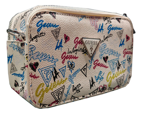 Bolsa Tipo Guess Bandolera Mujer Blanco Estampado Guess Blanco Estampado Guess Metálico Crema