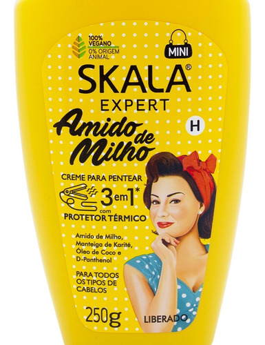 Imagen 4 de 5 de Skala Amido De Milho Crema Peinar Protector Termico Vegano