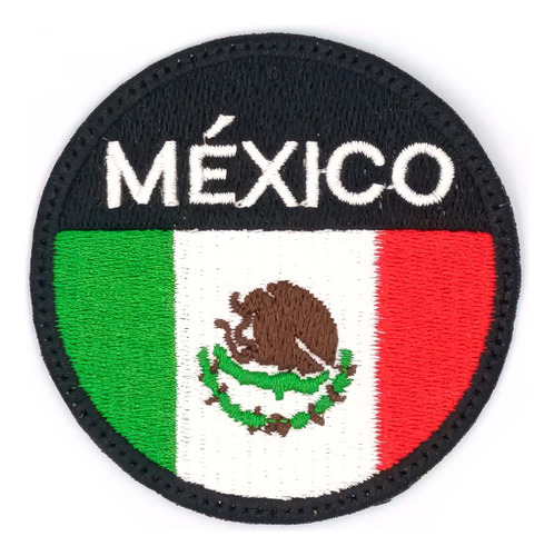 Parche Bordado Bandera México Termoadherible Circular C/text