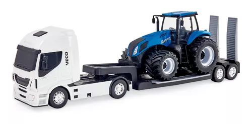 caminhão de plataforma iveco e trator agrícola New Holland (brinquedo)