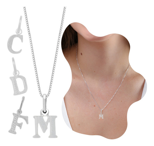 Colar Feminino Em Prata 925 Com Letra L Inicial Nome Cor Letra N