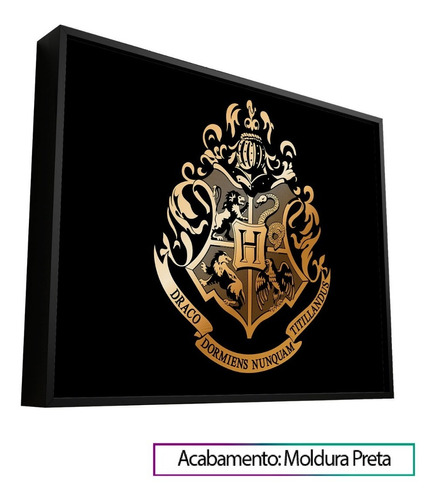 Quadro Harry Potter Brasão Hogwarts | 100x75cm Moldura Preta