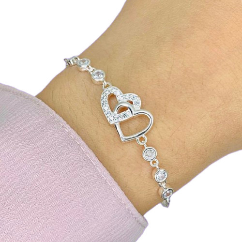 Pulsera Rolito Corazones San Valentin C Piedras Plata Ps 3 