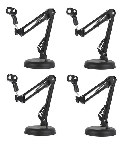 Kit Com 04 Pedestais Articulado Móvel De Mesa Para Microfone Cor Preto