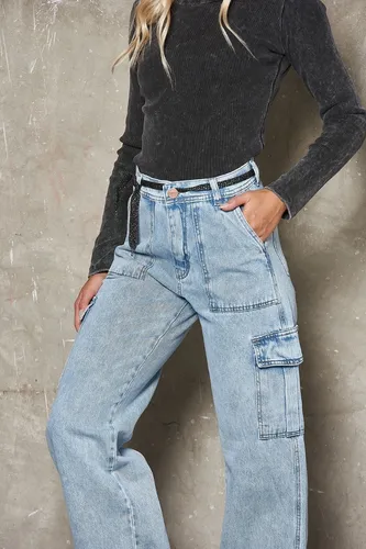 Jeans Azul Cargo Wide Leg Cenitho Moda Mujer Trigema Art193