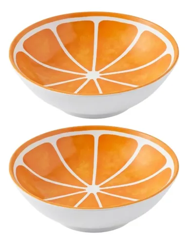 Jogo 2 Bowl Cerâmica 300ml Laranja Fruta Tropical Alleanza