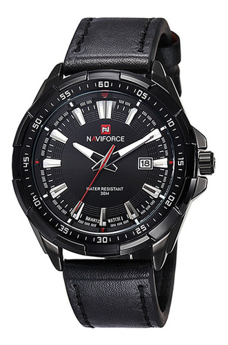 Reloj pulsera Naviforce NF9056 con correa de cuero color negro