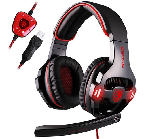 Auricular Gamer Sades Sa 903 7.1 Usb Pc Color Rojo