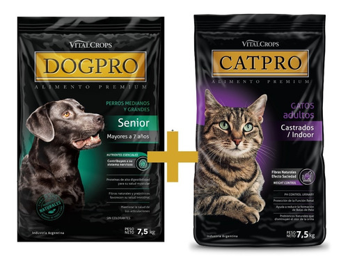 Combo Dogpro Senior X 7.5kg +catpro Castrados/indoor X 7.5kg