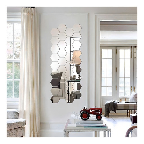 Espelho Decorativo Hexagonal Prata - 10