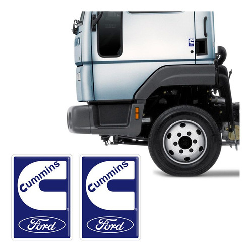 Par De Emblemas Cummins Ford Cargo Adesivo Resinado Caminhão