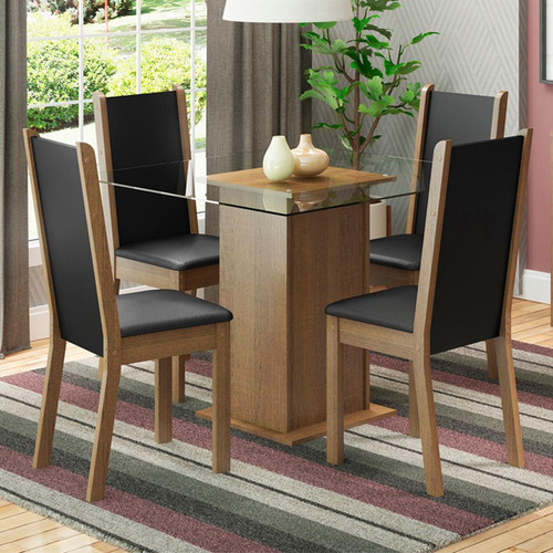 Juego Comedor Aline Madesa Mesa Tablero Vidrio 4 Sillas Mcp