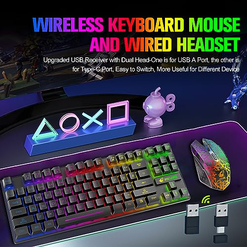Combo De Teclado Y Mouse Inalámbricos Para Juegos Con 87 Tec