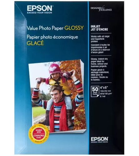 Papel Fotográfico Epson Value Brilhante 10x15 50 Folhas