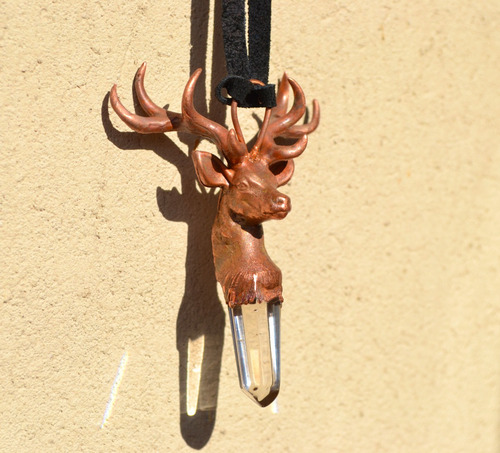 Imagen 3 de 9 de Collar Ciervo, Piedra Cuarzo Cristal, Animal De Poder, Cod1
