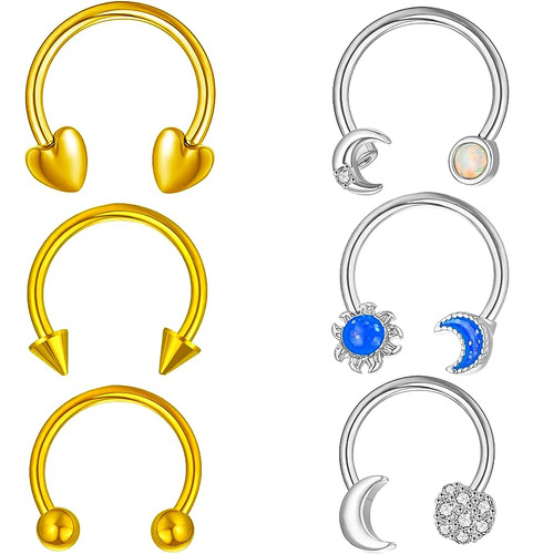 Juego 6 Anillos Septum Acero Inoxidable 316l Con Forma Coraz