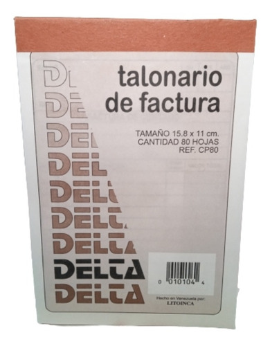 Talonario De Factura Pequeño 80 Hjs, Delta X 6 Unidades