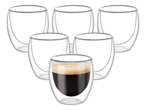 Pack 6 Tazas Espresso 50ml Vidrio Doble Pared Borosilicato Color Transparente Cup