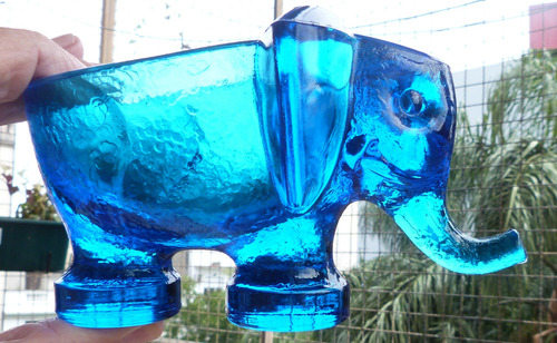 Monijor62-antiguo Coleccion Querandi Elefante Vidrio Azul (Usado)