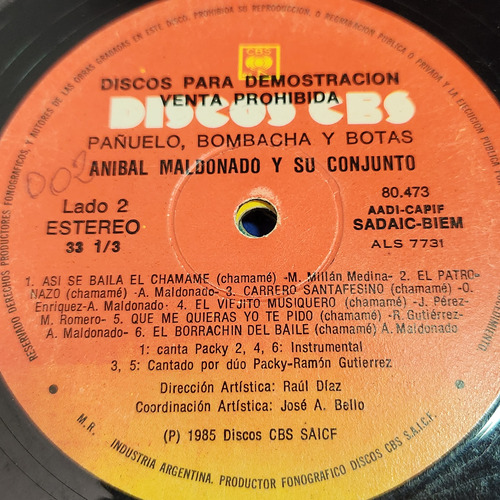 Sin Tapa Disco Anibal Maldonado Conj Pañuelo Bombacha F0