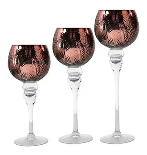 Juego De 3 Copas Portavelas Color Cobre Base Transparente