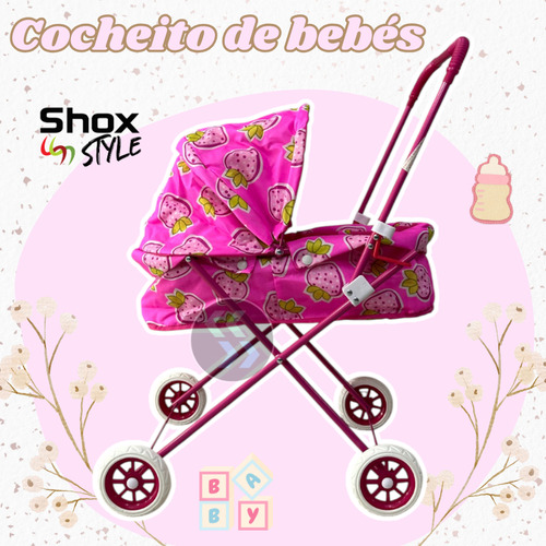Cochecito Moises Muñecas Carrito Bebes Bebote Plegable Metal Color Rosa