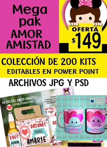 Mega Kit Imprimible Amor Amistad 200 Kits Editables 2021