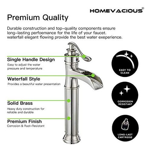Grifo Para Lavabo De Baño, Alto, Níquel Cepillado Satinado,
