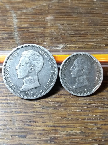 Monedas De España De 1 Y 50 C De Peseta 1903 Y 1910 Plata