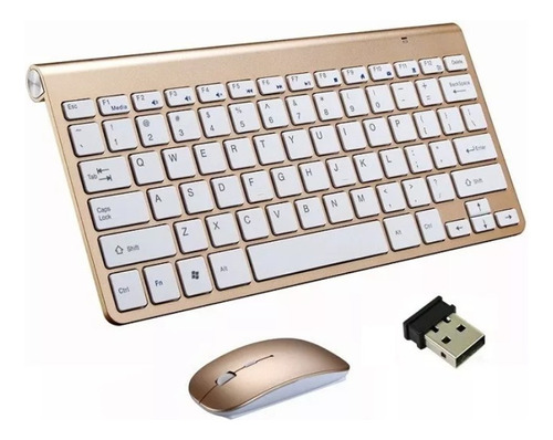 Kit Teclado Y Mouse Compacto Negro/dorado/blanco Everest.uy