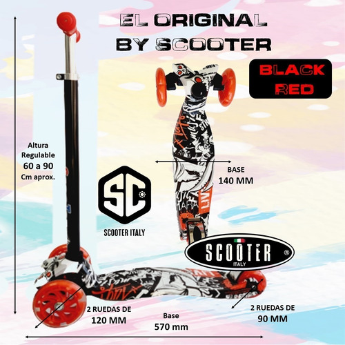 Imagen 7 de 9 de Monopatin Scooter 4 Ruedas Graffiti Luz + Casco + Proteccion