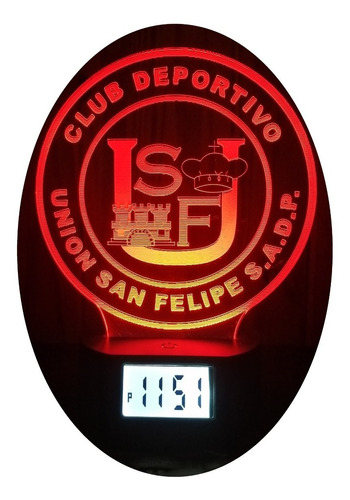 Lámpara Led Ilusión 3d Reloj Alarma Unión San Felipe 