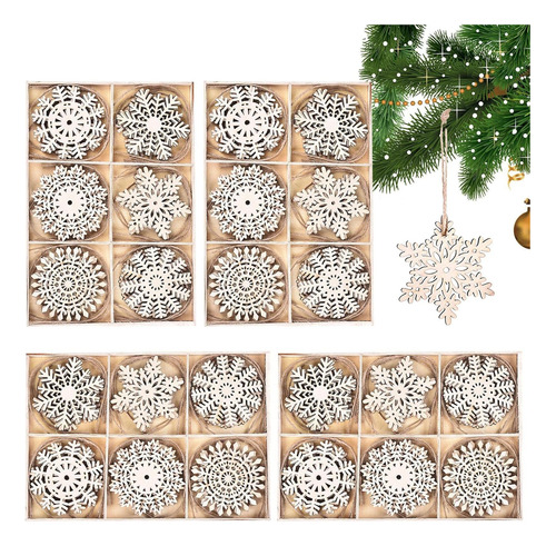 Wooden Snowflakes For Crafts,24 Pieces Rustic Wooden