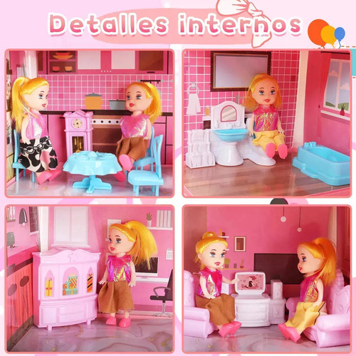 Casa De Muñecas Grande Con Muebles, 1 Dormitorio Y 4 Dormito