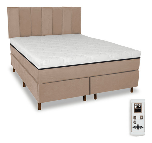 Cama Box Colchão Magnético Bio Quântico Cabeceira King Size Cor Bege