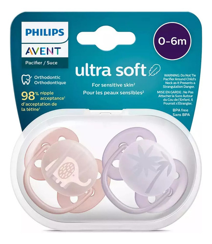Chupón Philips Avent Ultra Soft Elefante Rosa 0/6 Meses