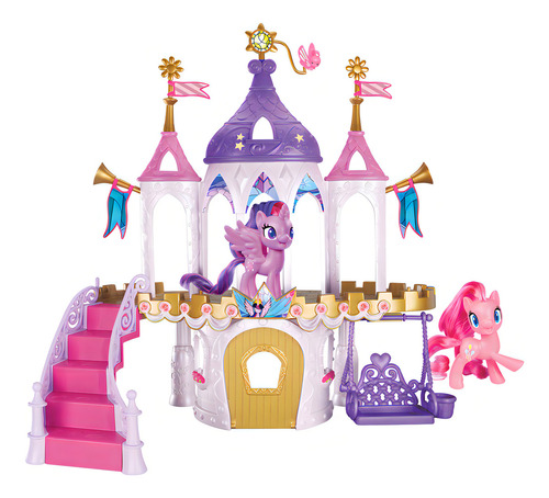 My Little Pony - Set Castillo De La Amistad - Incluye Las Ponys Twilight Sparkle Y Pinkie Pie, De 7,5 Cm, Con Cabelleras Para Cepillar Y 16 Accesorios